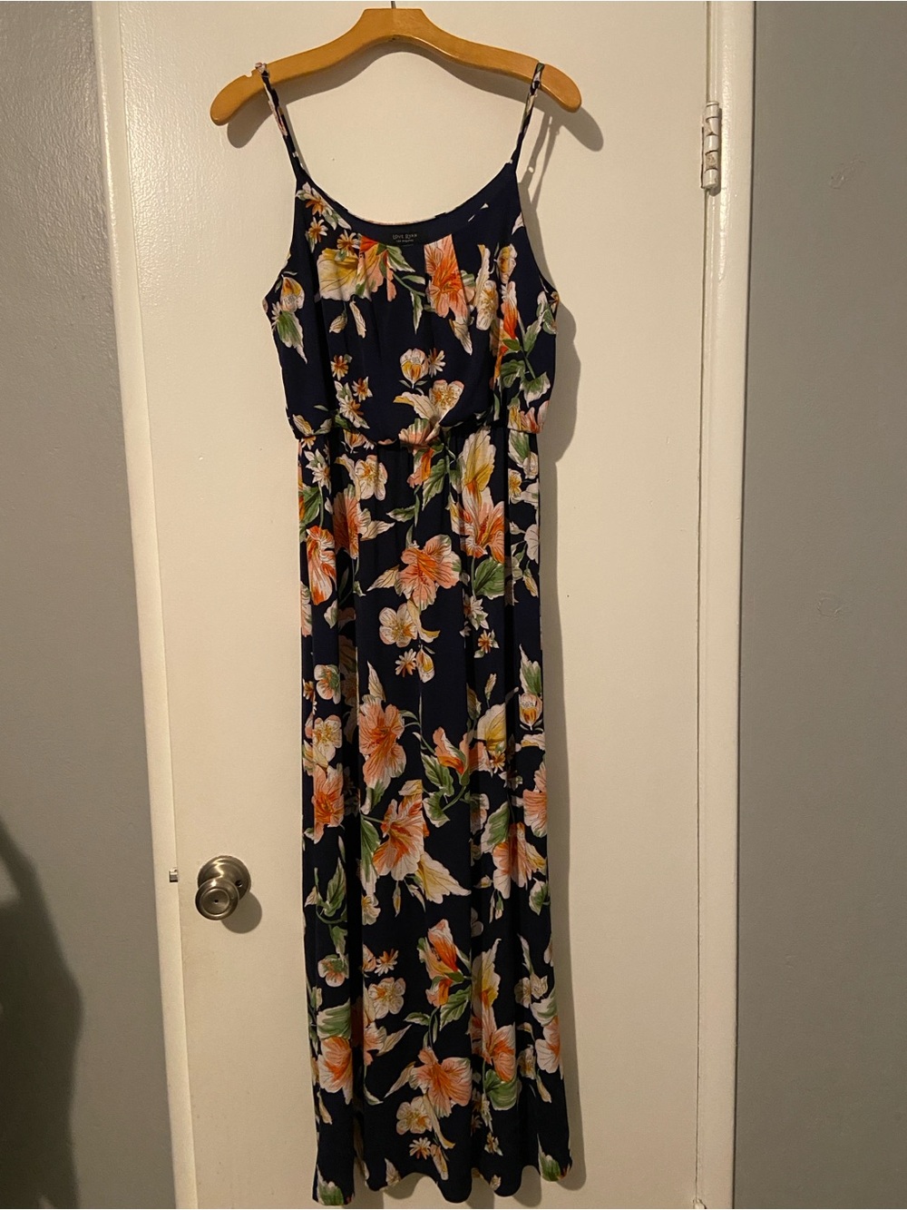 Like New Floral Navy Maxi Dress with Orange & White Blooms by Love Ryan